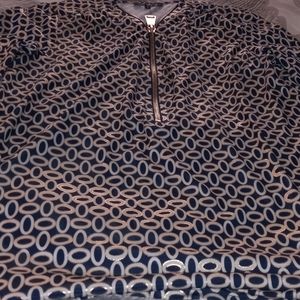 Beautiful navy and gold Alisha d zip front blouse